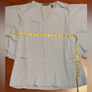 Lisa Rinna Collection Light Blue V-Neck Flutter Sleeve Blouse